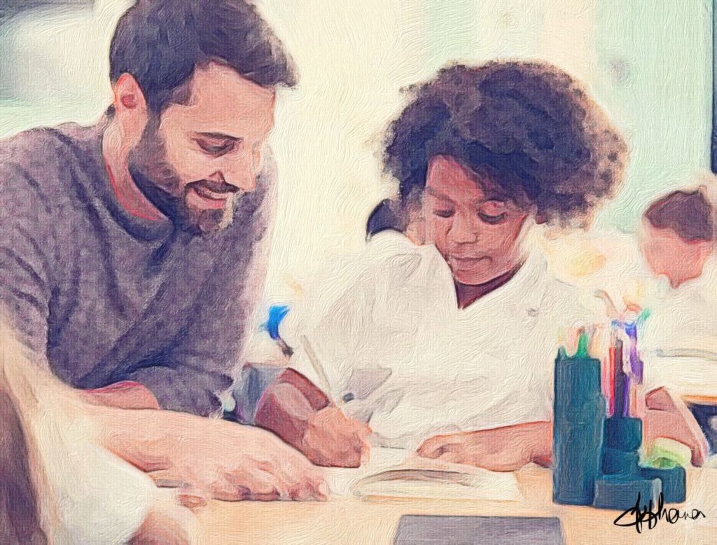 An NQT teacher helps a pupil with school work