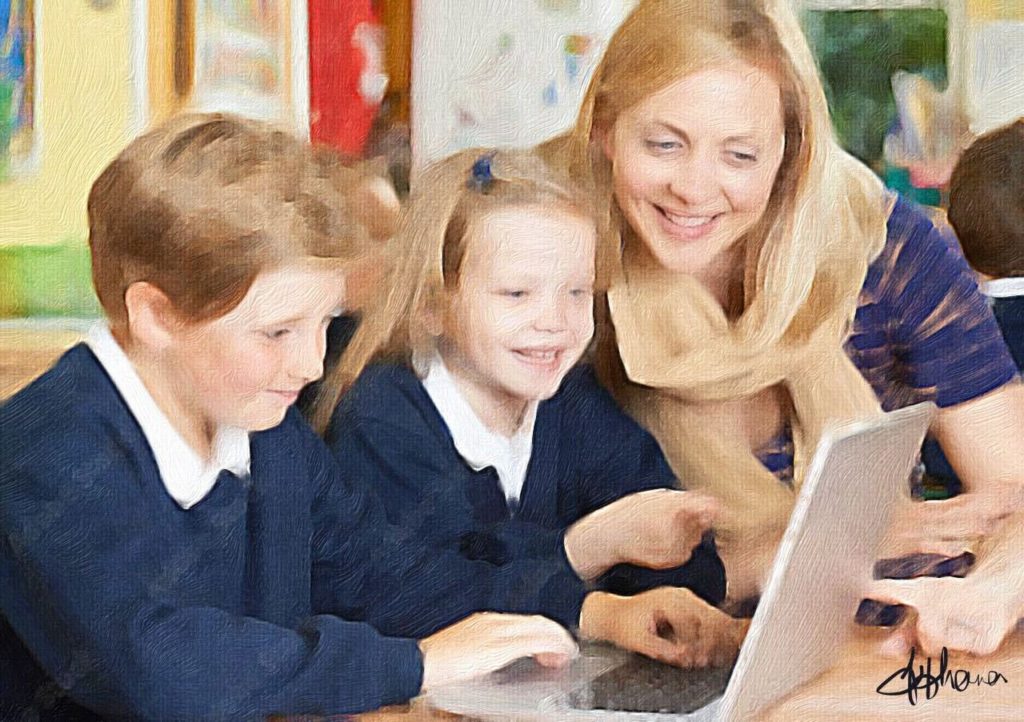 A teacher helping pupils