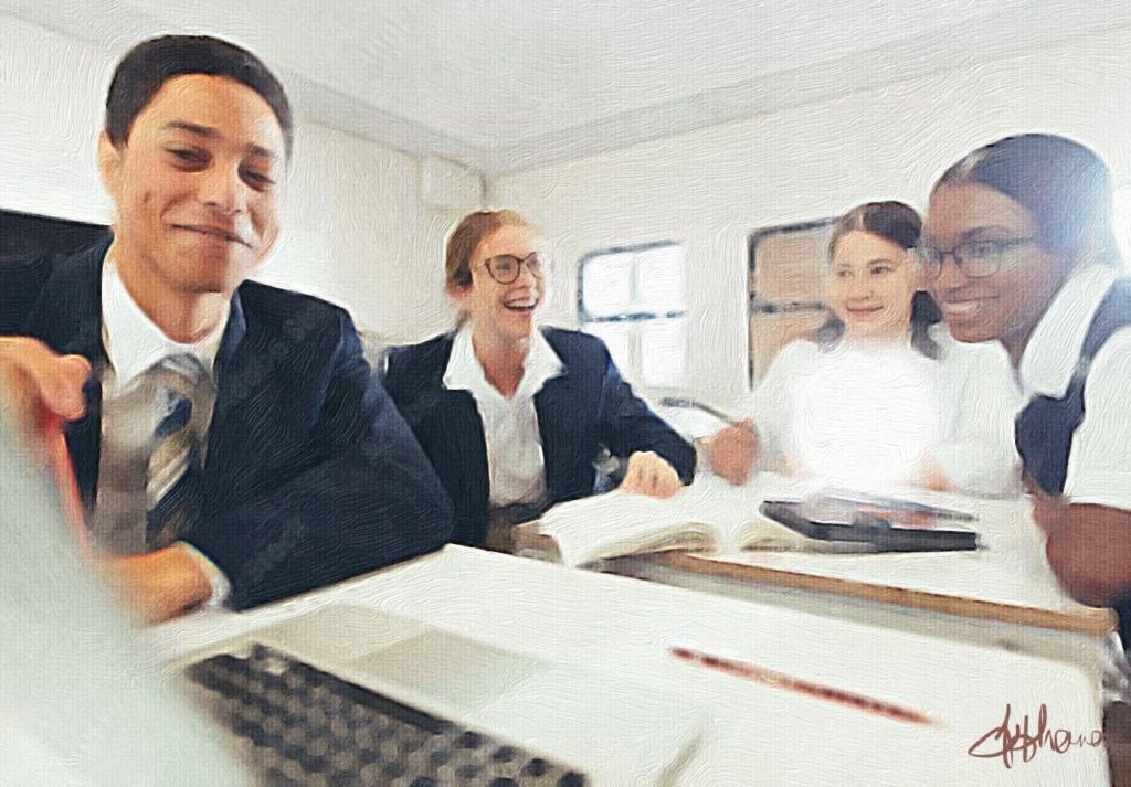 Pupils watching a video in class